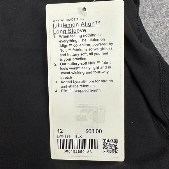 Lululemon Align Long Sleeve BLK Black Womens Size 12 New - Picture 8 of 8